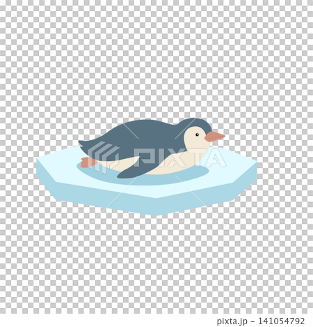 氷の上に寝そべるペンギンのイラスト　子供ペンギン　赤ちゃんペンギン、シンプル　かわいい 141054792