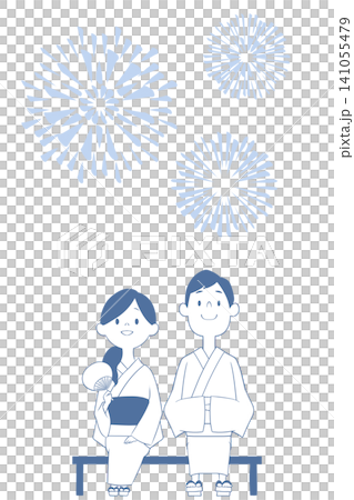 An illustration of a young man and woman at a summer festival, looking up at fireworks. An illustration of a young man and woman at a summer festival, looking up at fireworks. 141055479