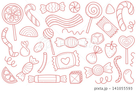 Candy and sweets set in doodle sketch style 141055593