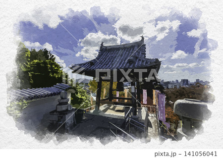 水彩画風 法界院 鐘楼 岡山県岡山市 水彩画風 法界院 鐘楼 岡山県岡山市 141056041