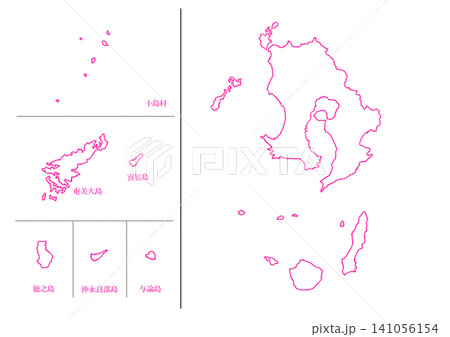 鹿児島県 白地図 赤色枠線 鹿児島県 白地図 赤色枠線 141056154