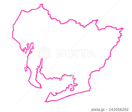 愛知県　白地図　赤色枠線 141056202