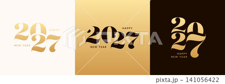 New Year 2027 gold card set, golden number logo poster 141056422