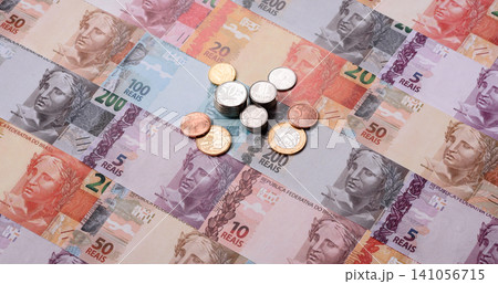 Brazilian paper money, real banknotes as currency for exchange or travel. Brazilian money 141056715