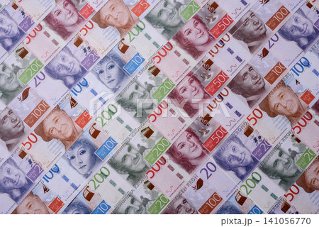 Sweden, Swedish paper money, real banknotes as currency for exchange or travel. Swedish money Sweden, Swedish paper money, real banknotes as currency for exchange or travel. Swedish money 141056770
