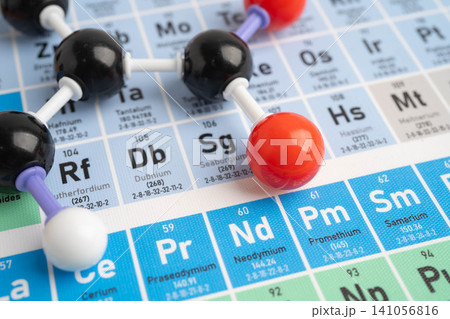 Molecules chemical on a periodic table background. 141056816