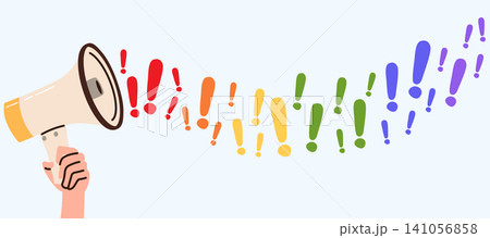 Vector Cartoon Illustration Of Megaphone Spreading Rainbow Exclamation Marks Isolated Pride Concept Vector Cartoon Illustration Of Megaphone Spreading Rainbow Exclamation Marks Isolated Pride Concept 141056858