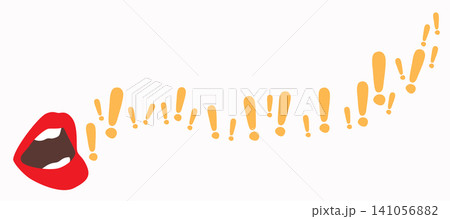 Vector cartoon illustration of female mouth blowing exclamation mark symbols 141056882