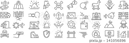 ベクターでモノクロのハザードに関する線画アイコンセット ベクターでモノクロのハザードに関する線画アイコンセット 141056896