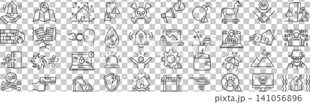 ベクターでモノクロのハザードに関する線画アイコンセット ベクターでモノクロのハザードに関する線画アイコンセット 141056896