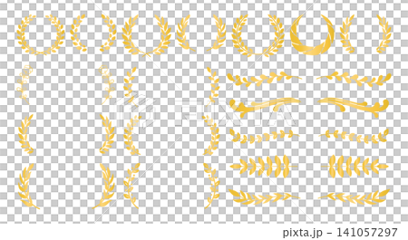 Laurel wreath and plant gold frame decorative border illustration set 141057297