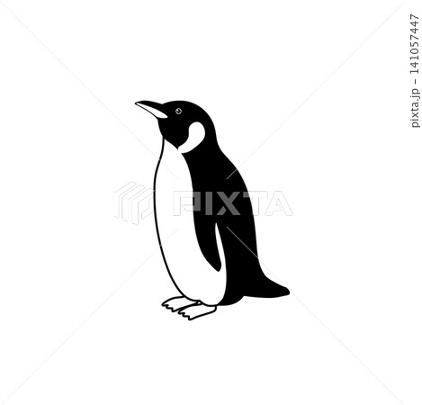 ペンギンのモノクロイラスト　子供ペンギン　赤ちゃんペンギン、シンプル　かわいい 141057447