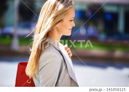 Businesswoman, city and career travel as corporate professional to office building, entrepreneur or commute. Female person, employee and New York company for urban walking, pedestrian or downtown Businesswoman, city and career travel as corporate professional to office building, entrepreneur or commute. Female person, employee and New York company for urban walking, pedestrian or downtown 141058125