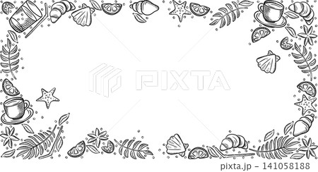 Summer black and white hand-drawn frames for travel, menus, restaurants, and cafes. Coconut, drinks, summer, shells Summer black and white hand-drawn frames for travel, menus, restaurants, and cafes. Coconut, drinks, summer, shells 141058188