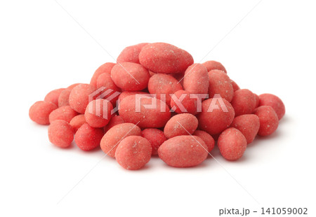 Heap of red spicy coated peanuts Heap of red spicy coated peanuts 141059002