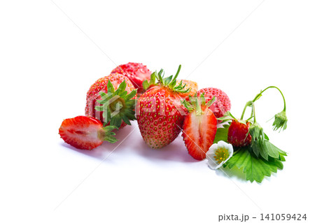 Organic strawberry berries isolated on bright white background Organic strawberry berries isolated on bright white background 141059424
