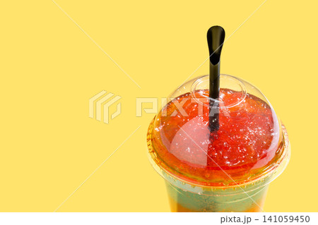 Colorful Frozen Slushie Drink in Plastic Cup Colorful Frozen Slushie Drink in Plastic Cup 141059450