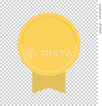 Simple gold medal illustration with ribbon - gold medal and medal icon with space for text Simple gold medal illustration with ribbon - gold medal and medal icon with space for text 141059454