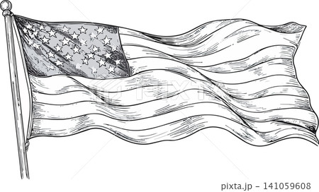 American flag waving old glory vintage illustration American flag waving old glory vintage illustration 141059608