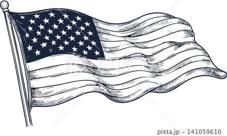 American flag waving in vintage engraving style American flag waving in vintage engraving style 141059610
