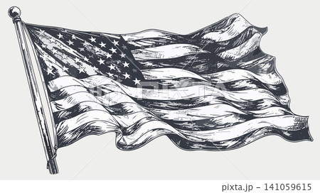 Waving american flag engraving style illustration Waving american flag engraving style illustration 141059615
