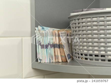 Ukrainian hryvnia money on shelf. 141059767