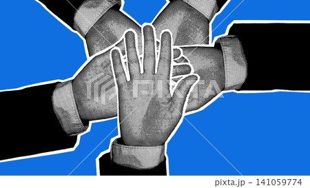 Halftone Business Hands Stacking Unity Teamwork Illustration Halftone Business Hands Stacking Unity Teamwork Illustration 141059774