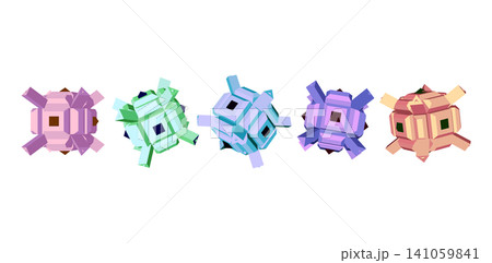 Set of colorful 3D low-poly Y2K geometric crystal cube shapes Set of colorful 3D low-poly Y2K geometric crystal cube shapes 141059841