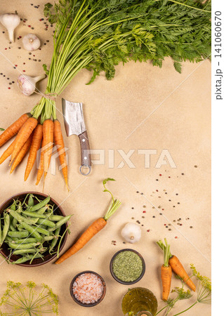 Fresh vegetables and spices preparing healthy cooking ingredients 141060670