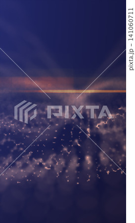 Dark abstract particle landscape with glowing amber horizon, soft violet mist, and futuristic data network lights. Dark abstract particle landscape with glowing amber horizon, soft violet mist, and futuristic data network lights. 141060711