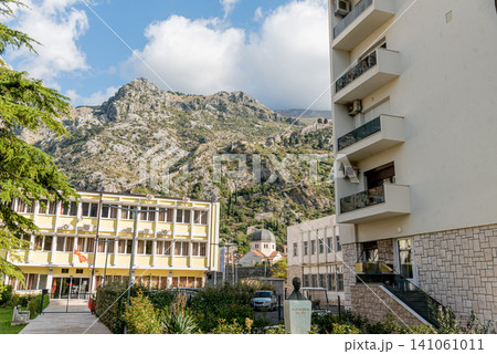 Kotor, Montenegro, Residential building and temple in mountains Kotor, Montenegro, Residential building and temple in mountains 141061011