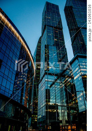 Glass tall multi-storey buildings skyscrapers Moscow City in center downtown Glass tall multi-storey buildings skyscrapers Moscow City in center downtown 141061016