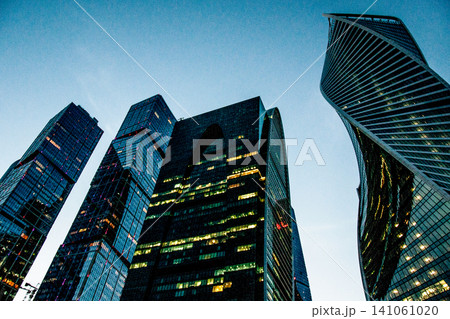 Glass tall multi-storey buildings skyscrapers Moscow City in center downtown 141061020