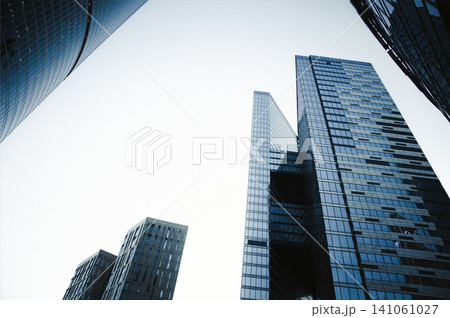 Glass tall multi-storey buildings skyscrapers Moscow City in center downtown Glass tall multi-storey buildings skyscrapers Moscow City in center downtown 141061027