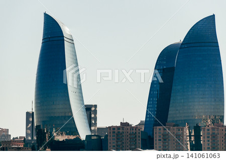 Baku, Azerbaijan, Flame towers glass skyscrapers center big city Baku, Azerbaijan, Flame towers glass skyscrapers center big city 141061063