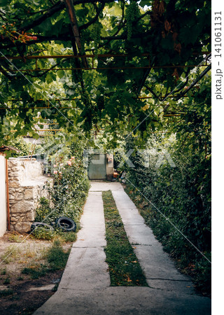 Entrance door small residential house in neighborhood, exterior building outside Entrance door small residential house in neighborhood, exterior building outside 141061131