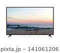 Smart tv with ocean bay beach at sunset on screen 141061206