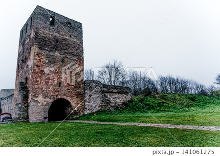 Ivangorod Fortress old town stone heritage fortification building, Russia 141061275
