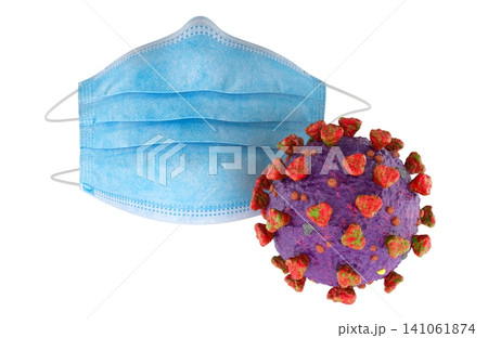 Medical face mask and virus, infection protection concept. 3D rendering Medical face mask and virus, infection protection concept. 3D rendering 141061874