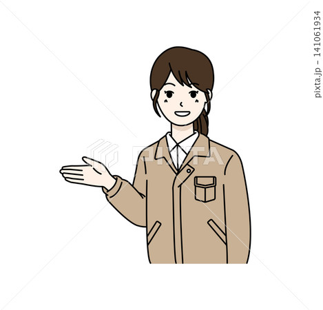 女性作業員 ベージュ作業服 案内 女性作業員 ベージュ作業服 案内 141061934