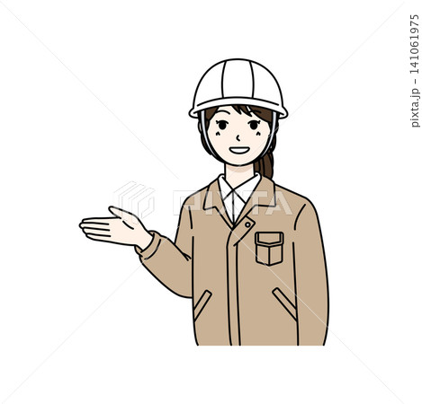 女性作業員 ヘルメット ベージュ作業服 案内 女性作業員 ヘルメット ベージュ作業服 案内 141061975