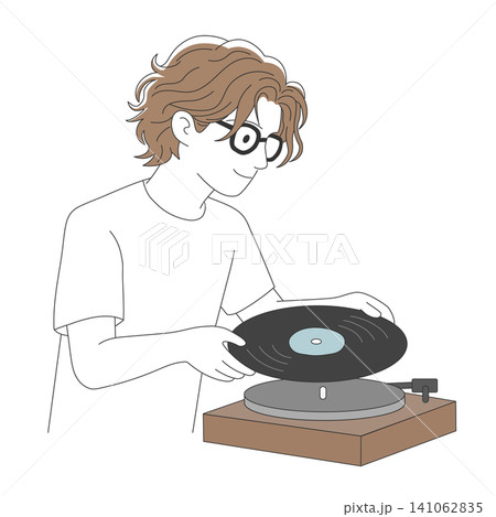 レコードを楽しむ男性　趣味と豊かな暮らしのイラスト 141062835