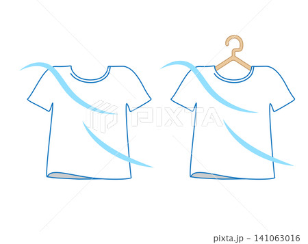風になびくシンプルなTシャツのイラスト_ハンガーあり・なし_涼風_ブルー 風になびくシンプルなTシャツのイラスト_ハンガーあり・なし_涼風_ブルー 141063016