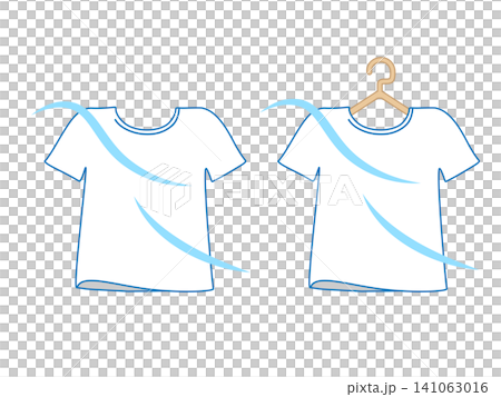 風になびくシンプルなTシャツのイラスト_ハンガーあり・なし_涼風_ブルー 風になびくシンプルなTシャツのイラスト_ハンガーあり・なし_涼風_ブルー 141063016
