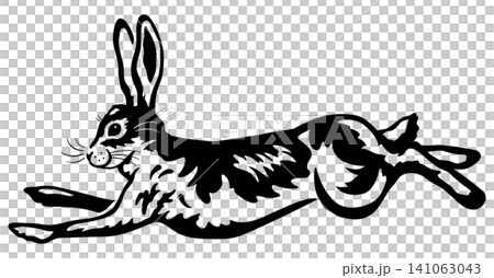 水墨画ような走る横向きのうさぎのイラスト 141063043
