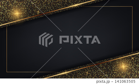 Luxury Black Background with Golden Glitter Border and Copy Space Luxury Black Background with Golden Glitter Border and Copy Space 141063505