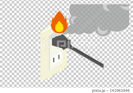 電源プラグに溜まったほこりから発火・発煙しているアイソメトリックイラスト(主線なし) 電源プラグに溜まったほこりから発火・発煙しているアイソメトリックイラスト(主線なし) 141063846