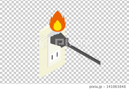 電源プラグに溜まったほこりから発火しているアイソメトリックイラスト（主線なし） 141063848
