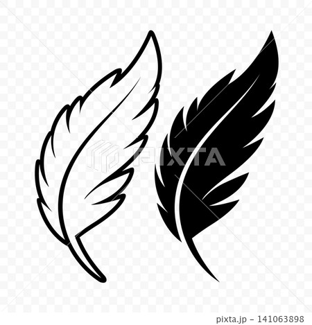 Vector Black and White Silhouette Fluffy Feather Icon. Silhouette Feather Closeup, Isolated. Flamingo, Angel, Bird Feather Design Template. Lightness and Freedom Concept Vector Black and White Silhouette Fluffy Feather Icon. Silhouette Feather Closeup, Isolated. Flamingo, Angel, Bird Feather Design Template. Lightness and Freedom Concept 141063898