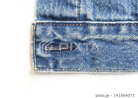 blue denim shirt texture isolated on white background, jean fashion style 141064073